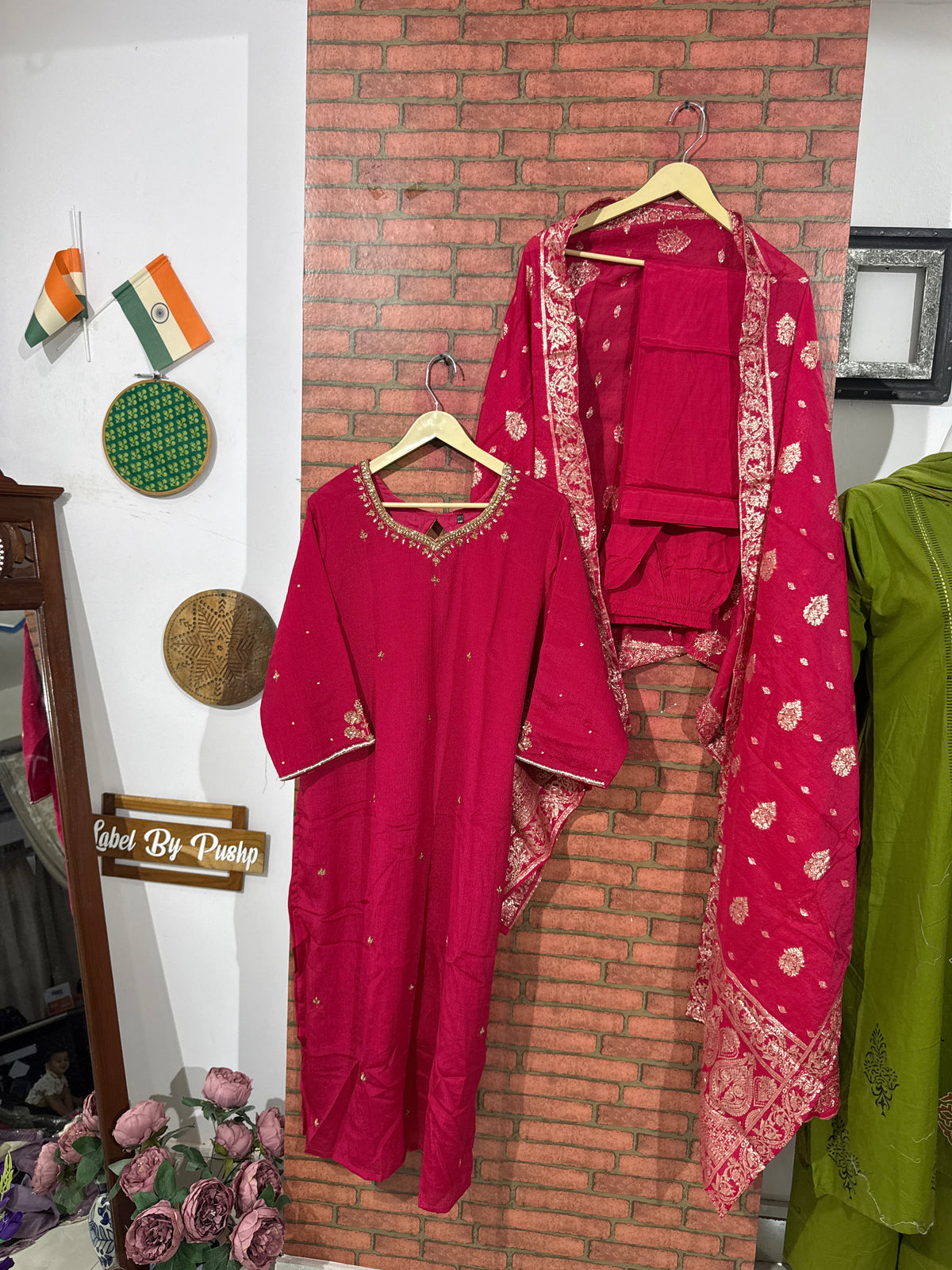 Pink Suit Set| Hand embroidered| designer back & Sleeves| With lining| Banarsi Duppata