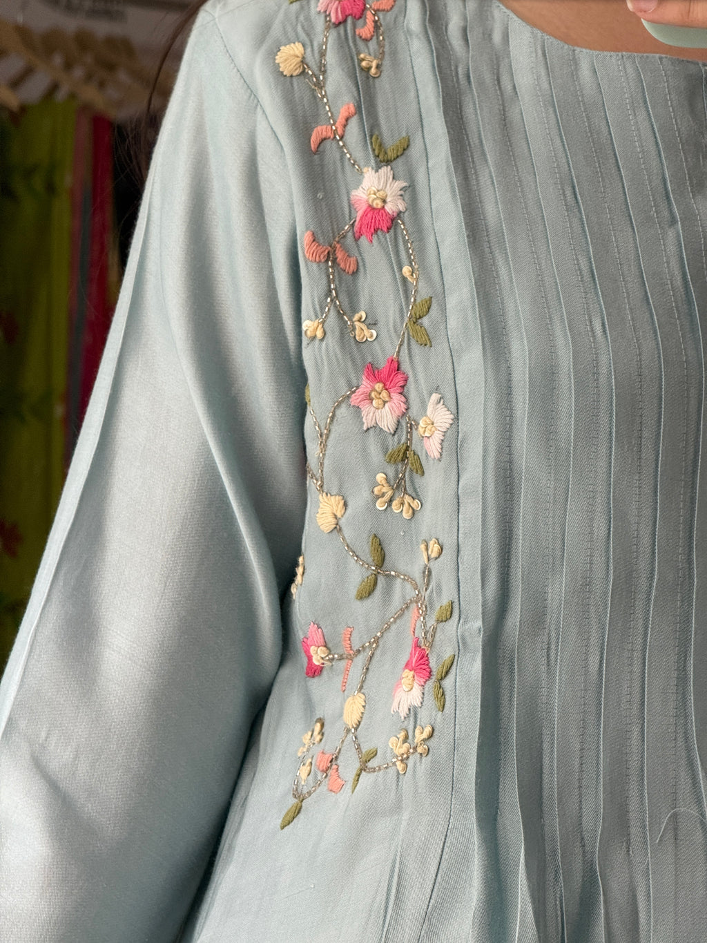 Aqua Blue Hand embroidered| Partywear| With lining| pants and embroidered Duppata