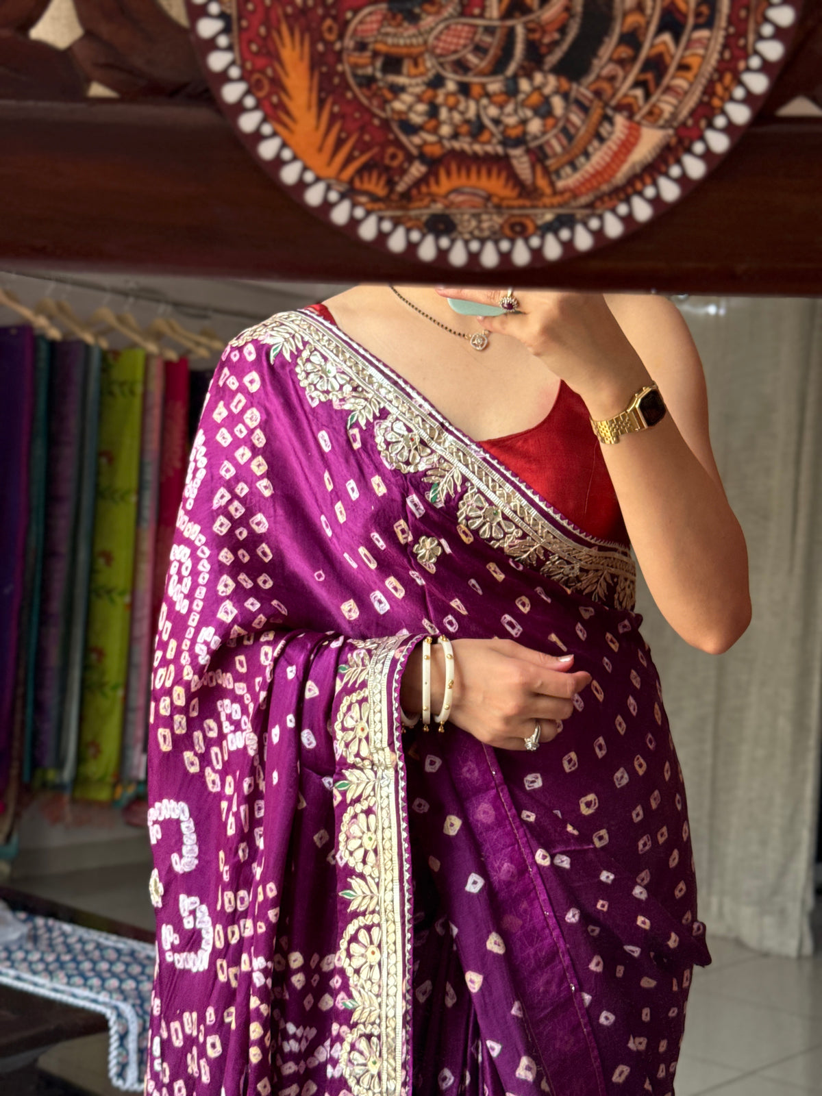 Purple Pure Gaji Silk Bandhani Saree with Gotta Patti Handwork|Comes with blouse | Premium Handwork Saree