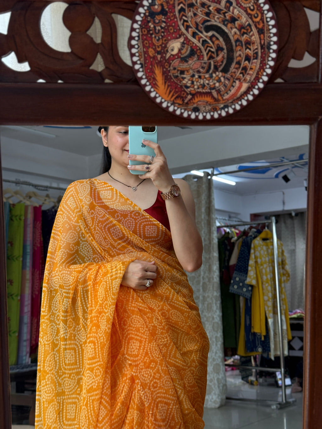 Yellow Georgette Bandhani Saree|without blouse| Budget Friendly