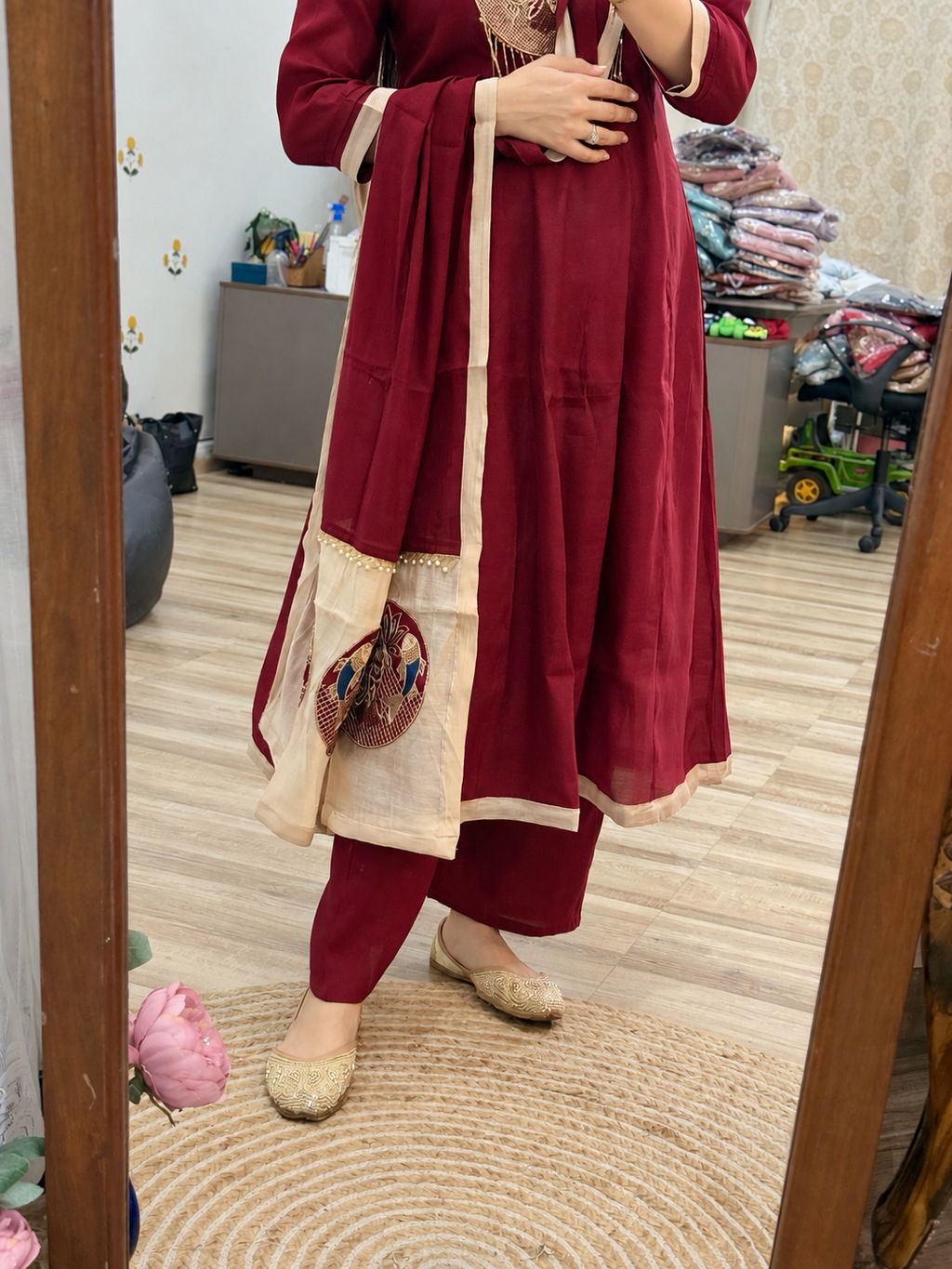 Gorgeous Silk Cotton Suit | With cotton lining| Embroidered Patch | Patchwork Duppata| Zariwork Hand embroidered