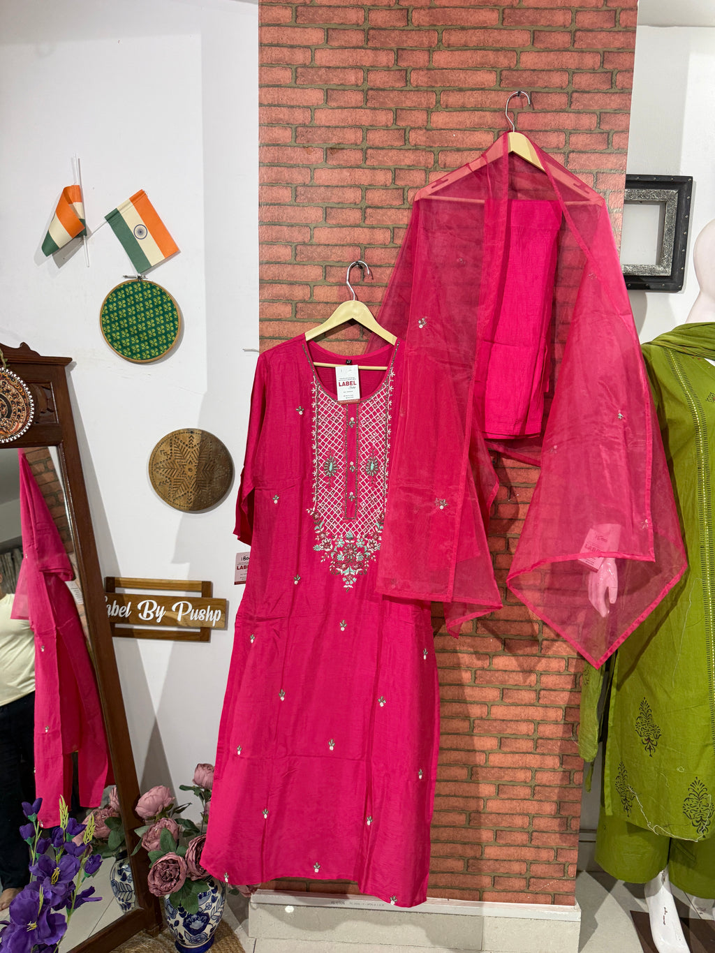 Pink Dola Silk Set| Hand embroidery| with lining | Suit set