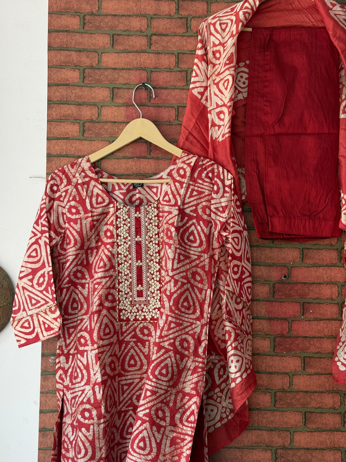 Red batik Suit |With lining|Silk Cotton