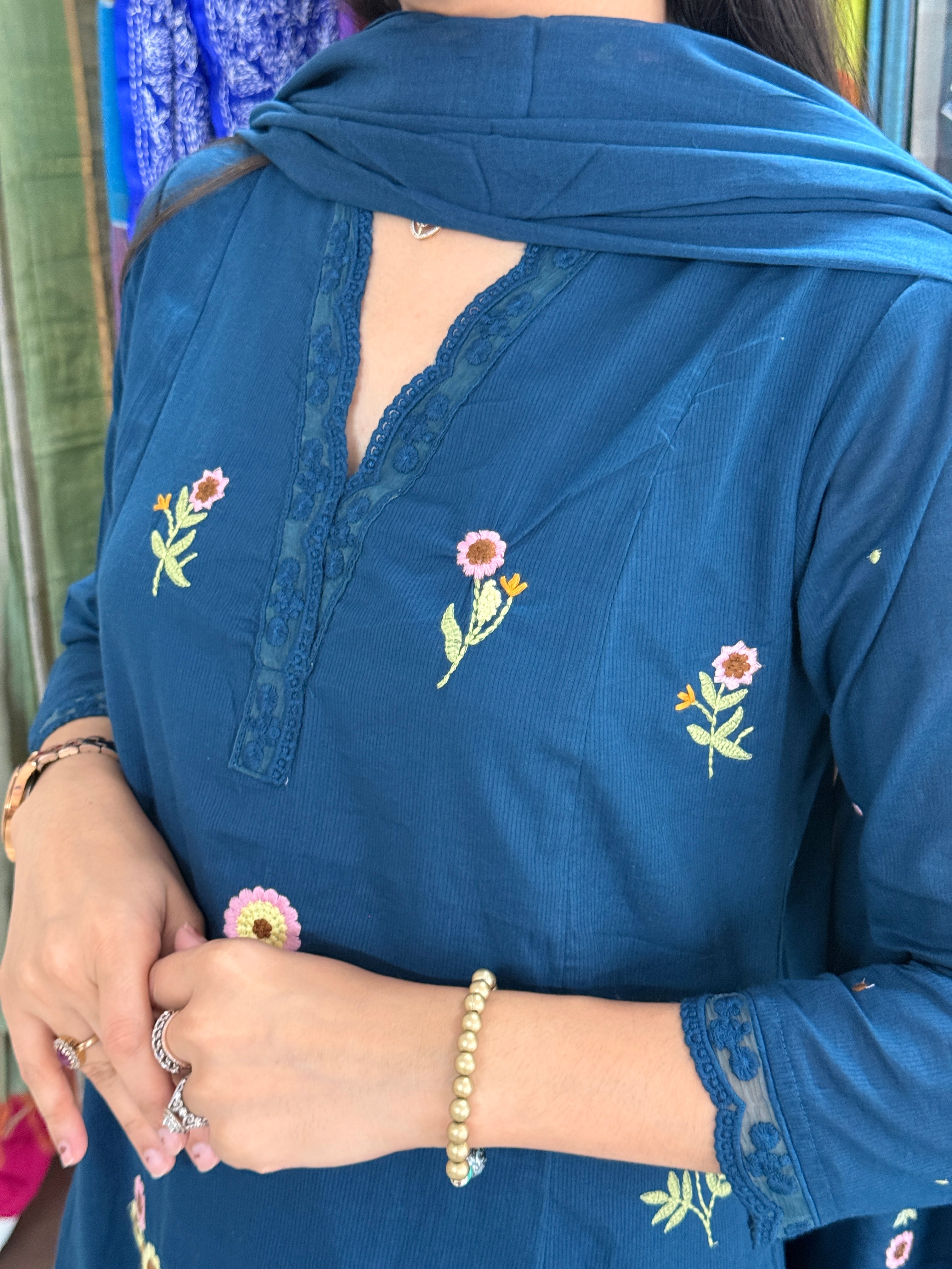 Blue Embroidered Suit set