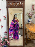 Purple Leheriya Pure Georgette Saree | Cutdana Handwork | With blouse