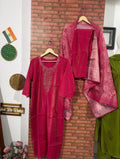 Tissue shimmer Pink Suit| Hand embroidery| Bandhani Duppata| with lining