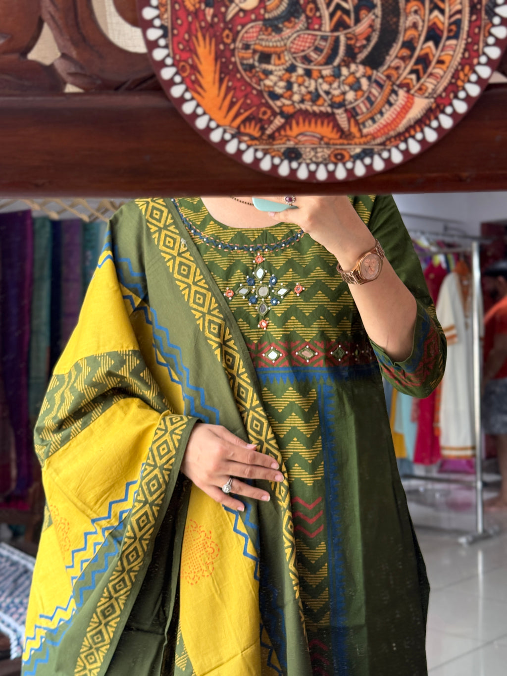 Handwork| Cotton Suit Set | Designer Duppata | mirror work