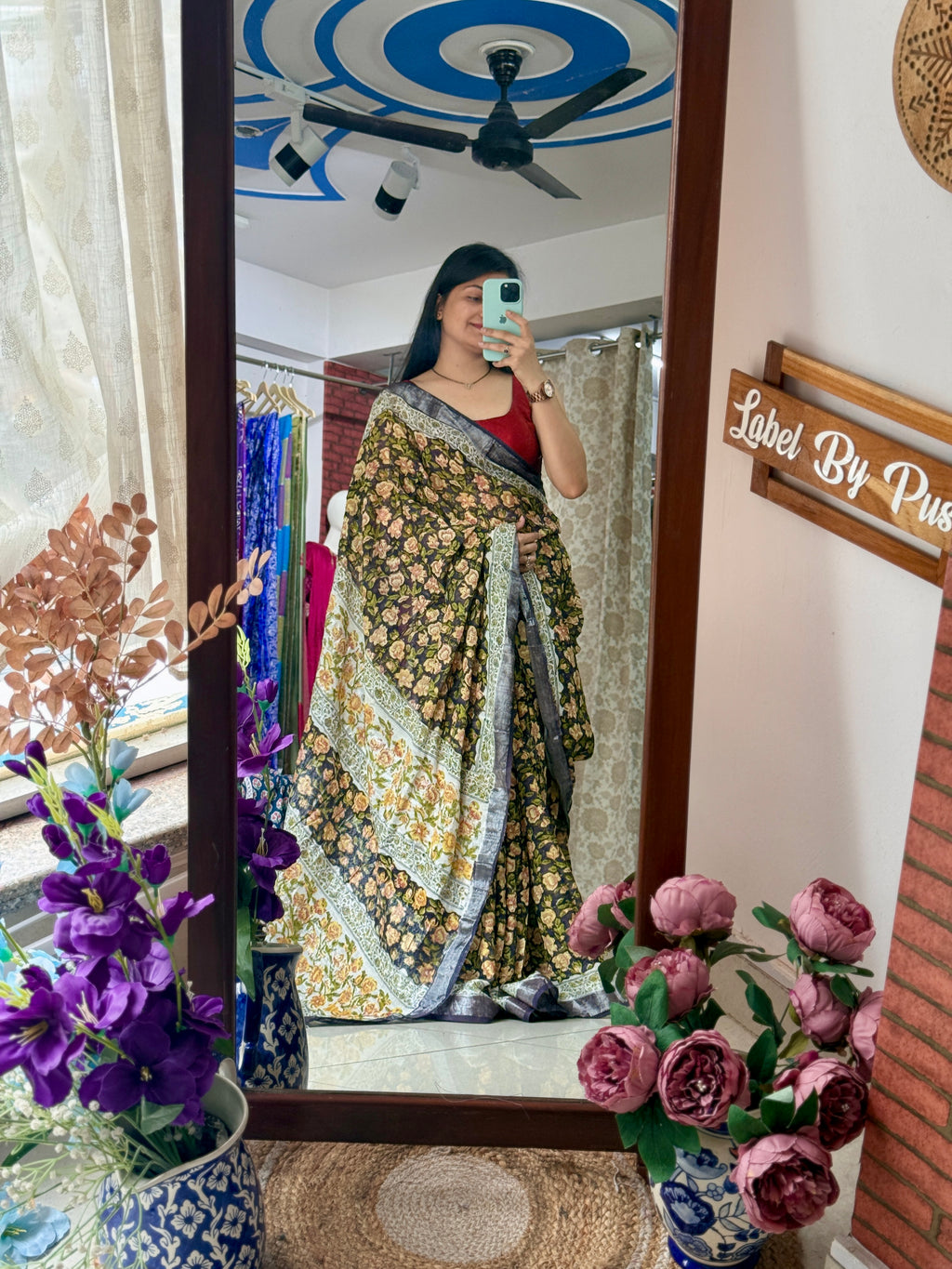Block printed linen Saree|with blouse|Bestseller