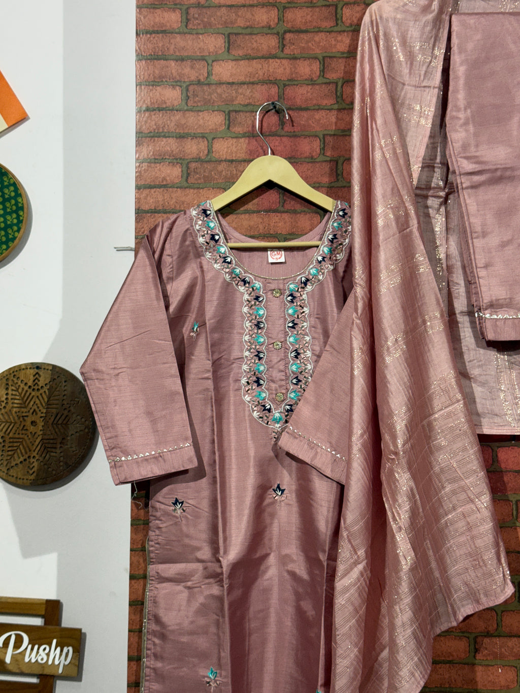 Peach Suit Set | Embroidered | Cotton Silk| With lining