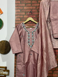 Peach Suit Set | Embroidered | Cotton Silk| With lining