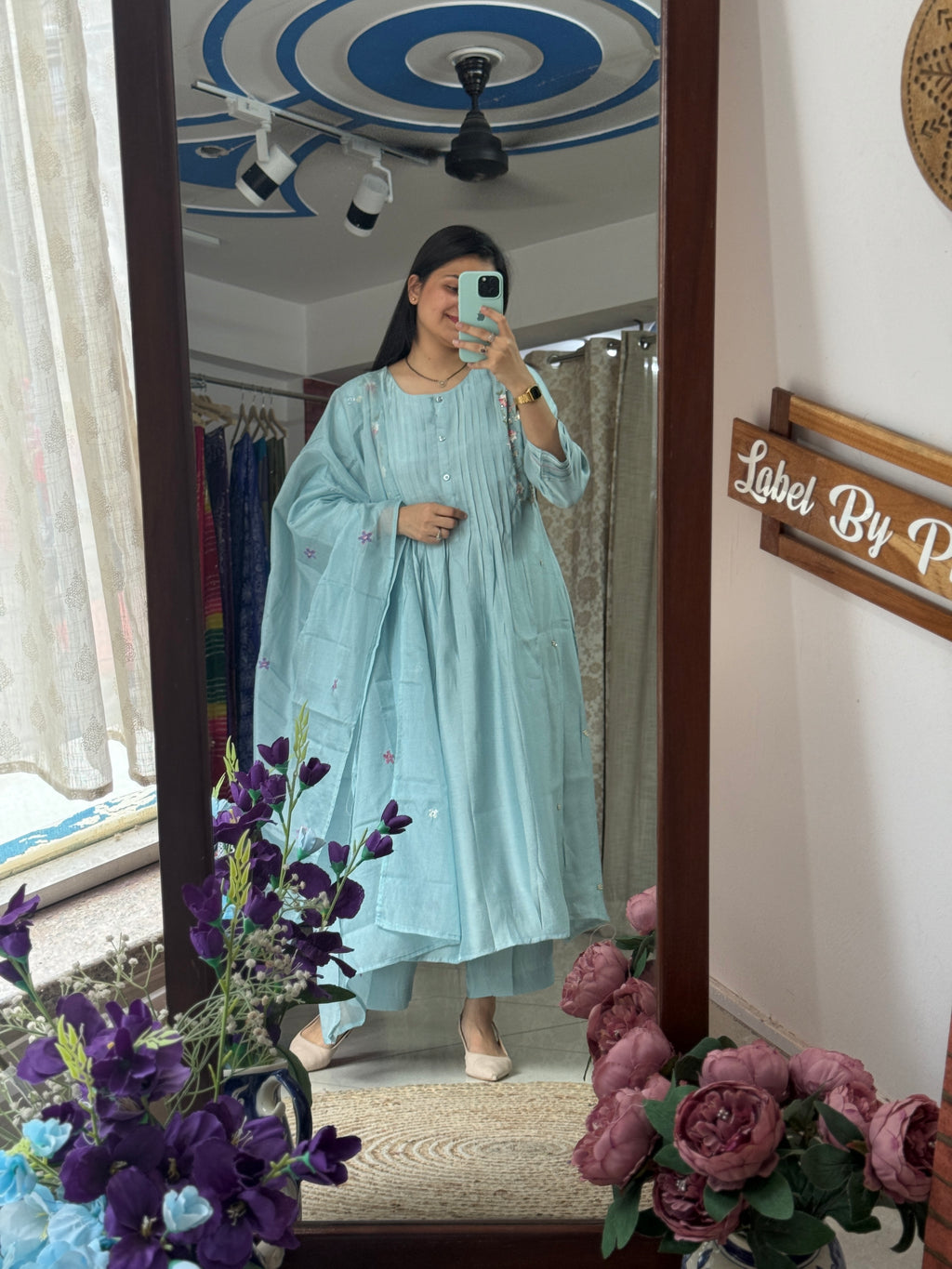 Aqua Blue Hand embroidered| Partywear| With lining| pants and embroidered Duppata