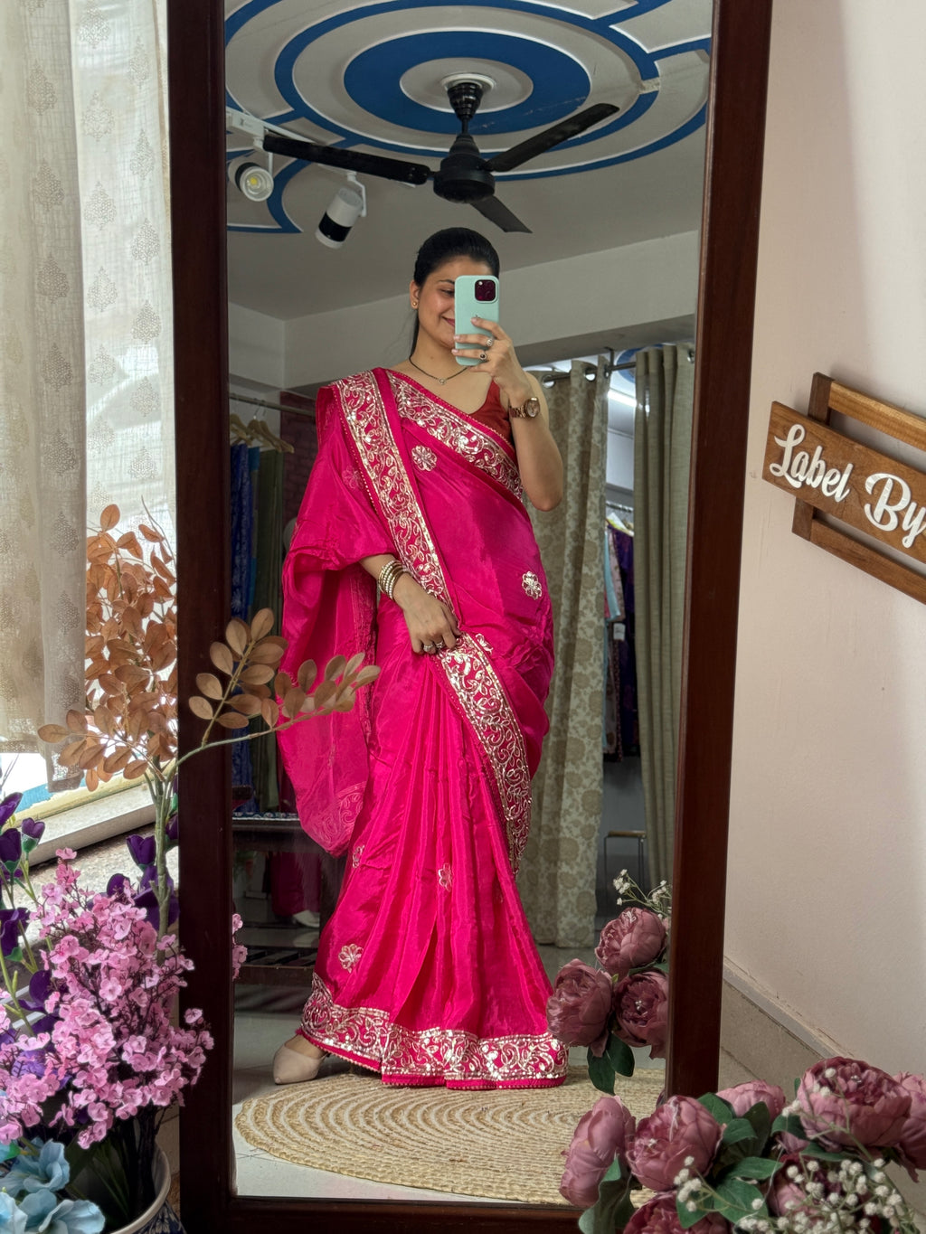Pink Dola Silk Saree|Gota patti with sequin work| With embroidered blouse | Partywear