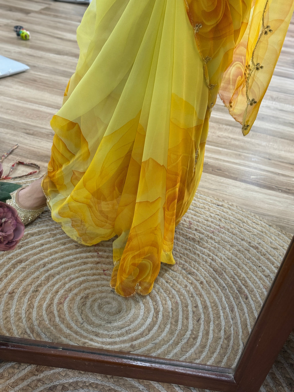 Floral Pure Georgette Handblock Digital Printed Saree| Handwork cutdana detailing| Without blouse
