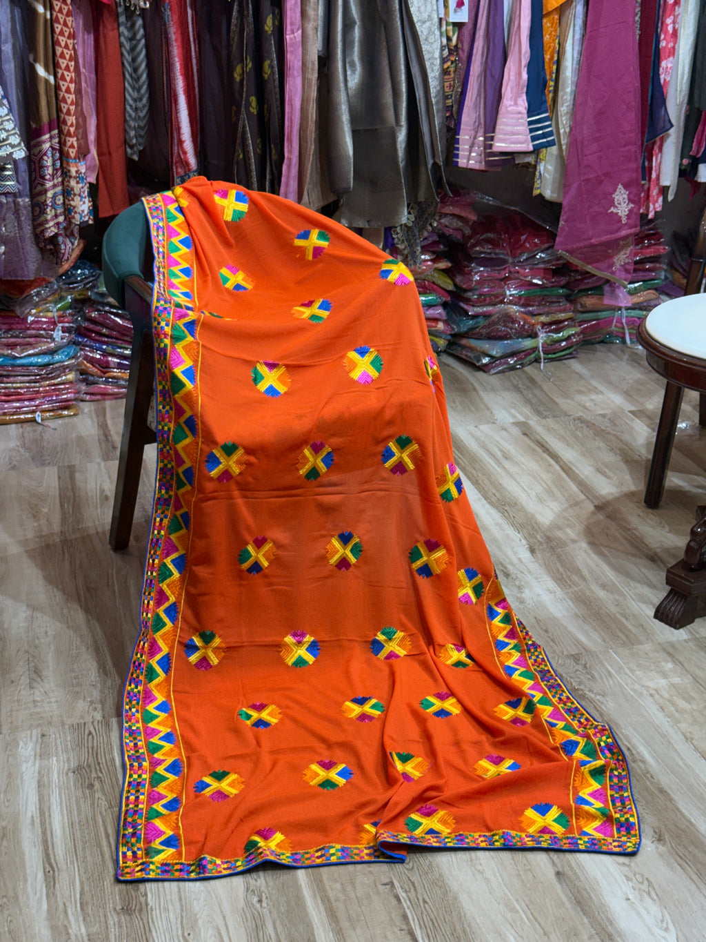 Orange Phulkari Duppata