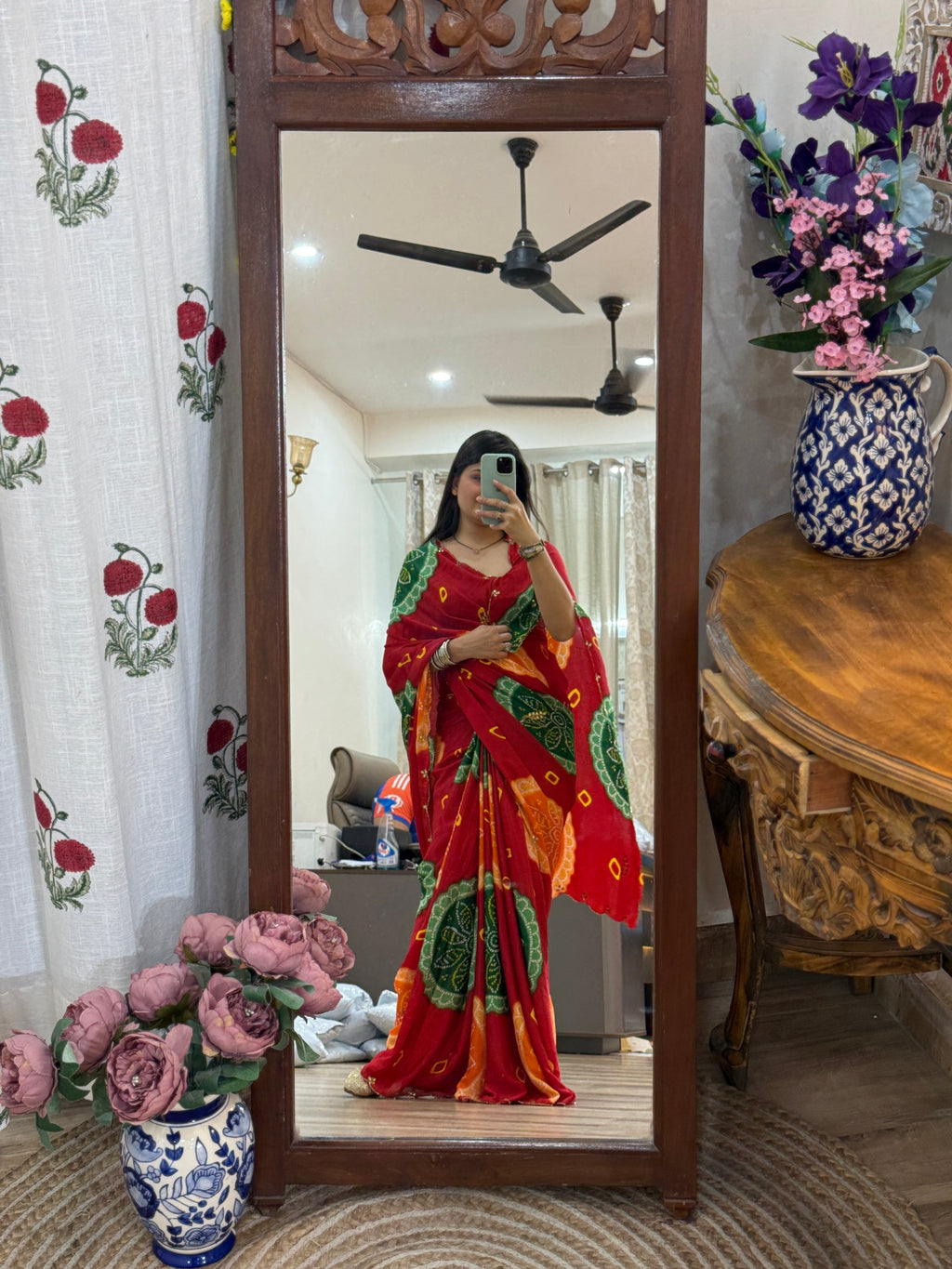 Red Pure Georgette Saree | Cutdana Handwork | With blouse
