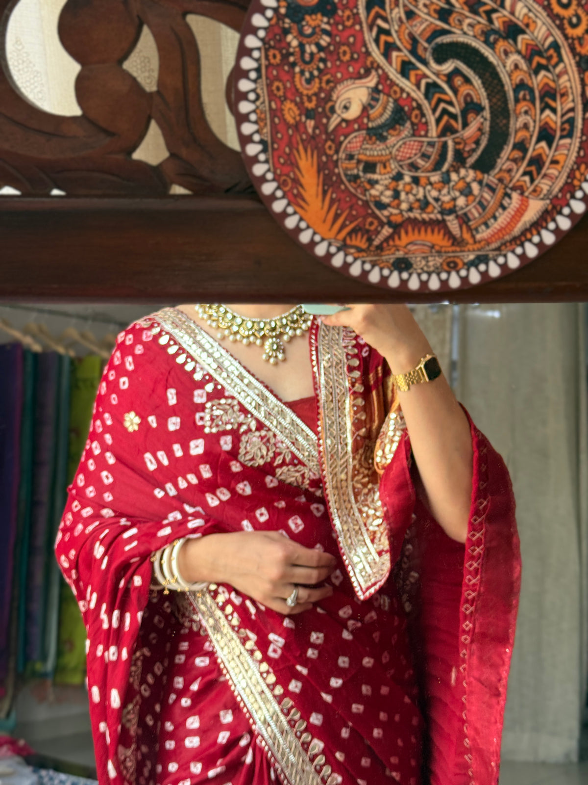 Maroon Pure Gaji Silk Bandhani Saree with Gotta Patti Handwork|Comes with blouse | Premium Handwork Saree
