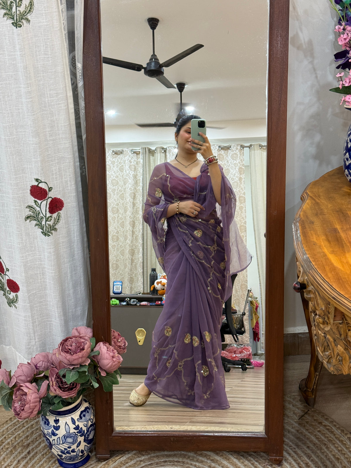 Zari Embroidered| Georgette Sarees| Without Blouse