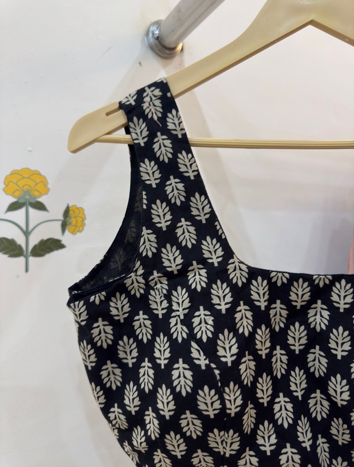 Black Print Cotton Saree Blouse with Bow detailings