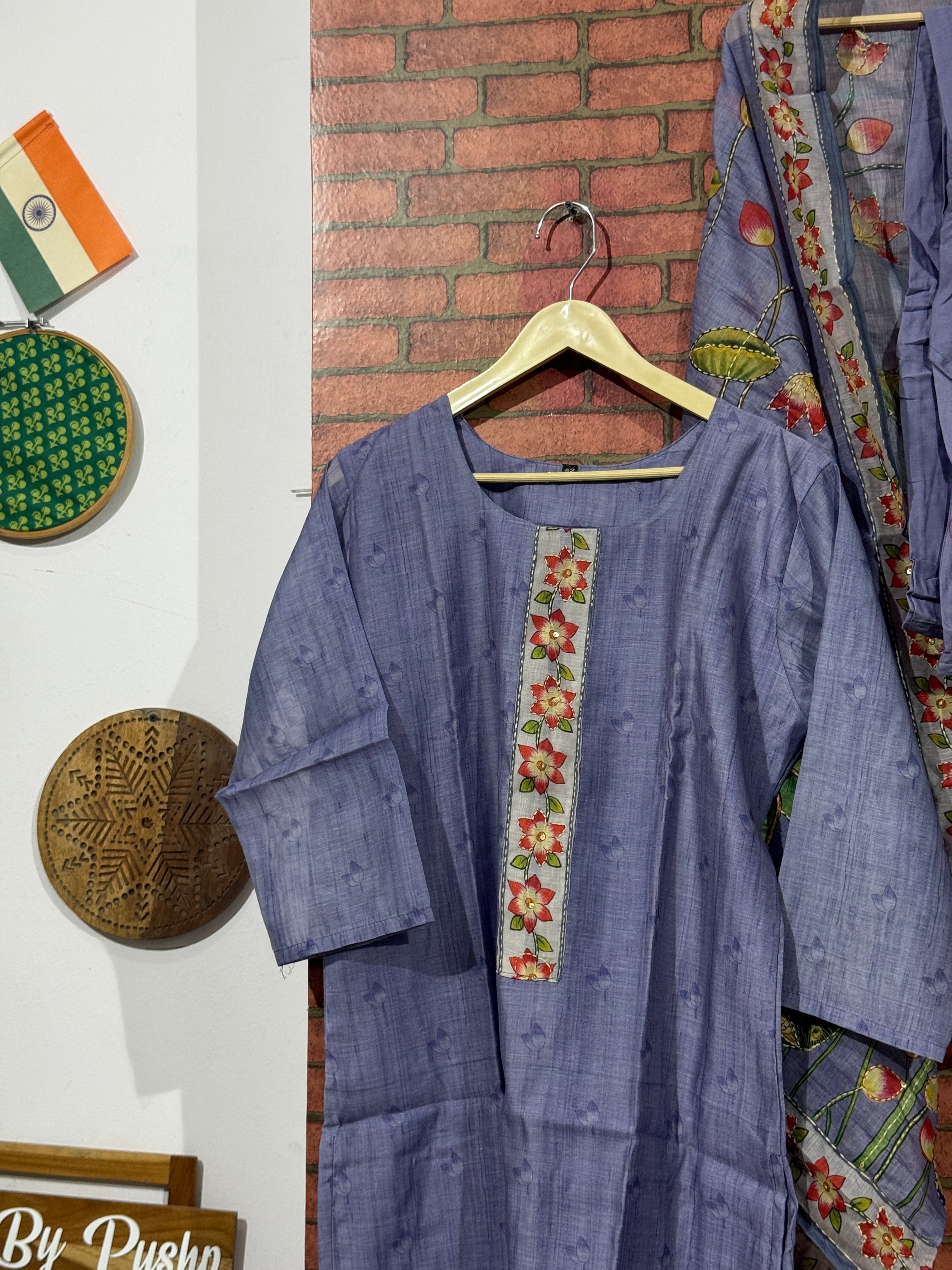 Purple Suit Set| Hand embroidered| With lining| Kantha Work