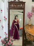 Wine Georgette Saree | Gotta Pati Handwork | With blouse