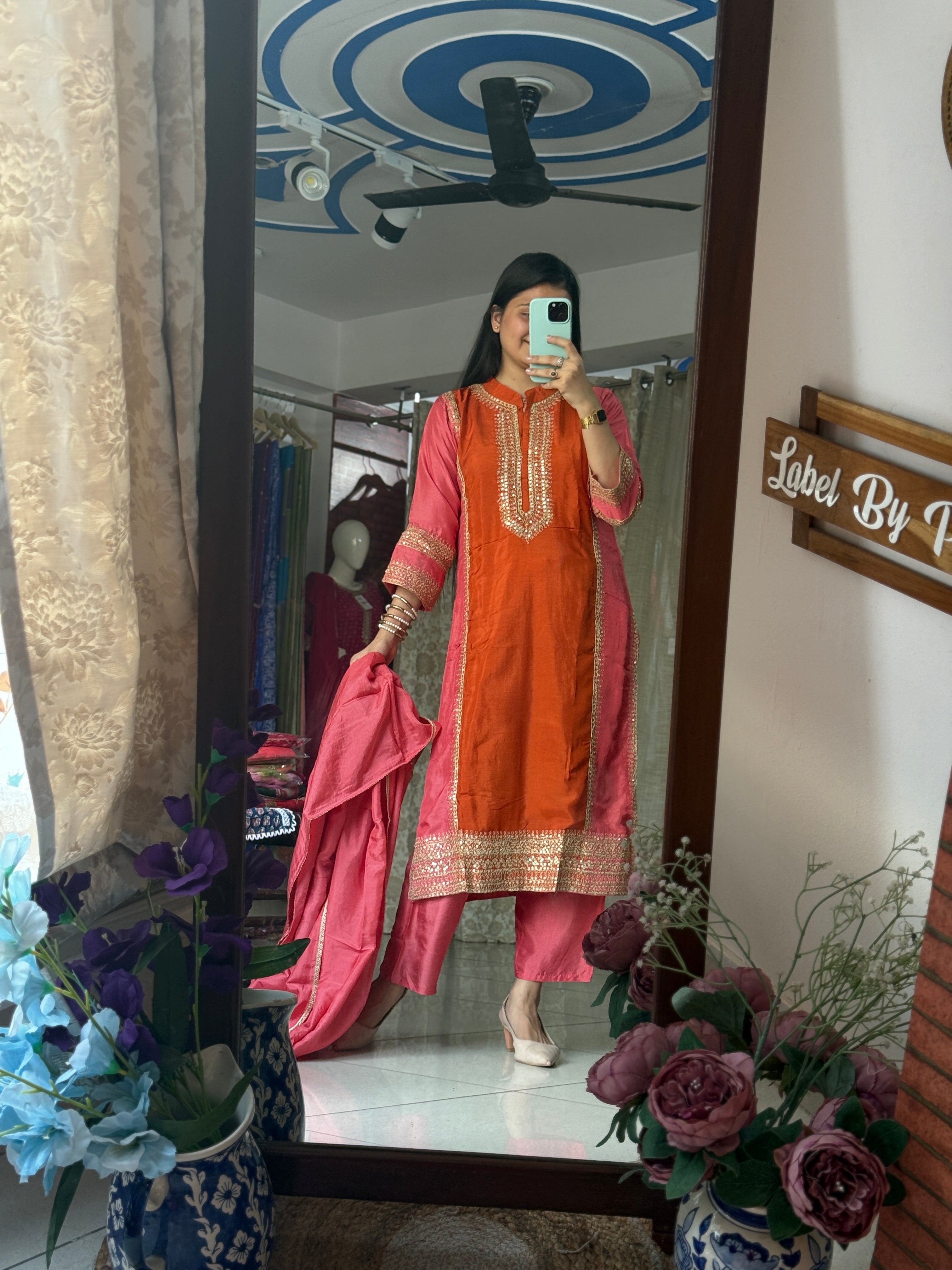 Dual tone Embroidered Suit | Cotton lining| with Duppata