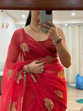 Zari Embroidered| Georgette Sarees| Without Blouse