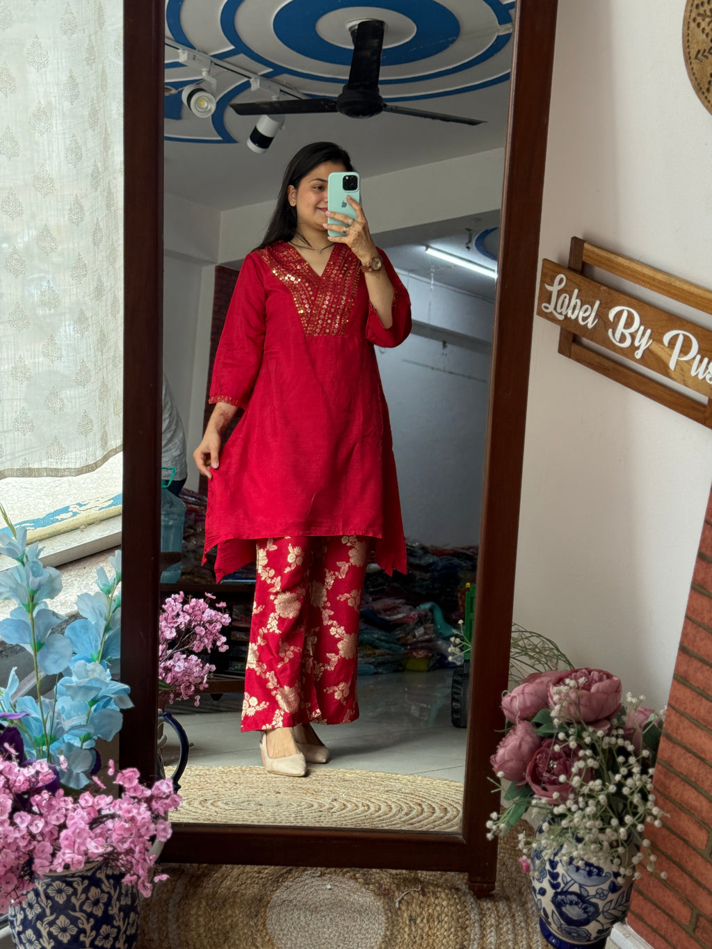Crimson Pink Co Ord Set| Dola Silk | Cotton lining in top + bottom | soft Brocade Silk Pants
