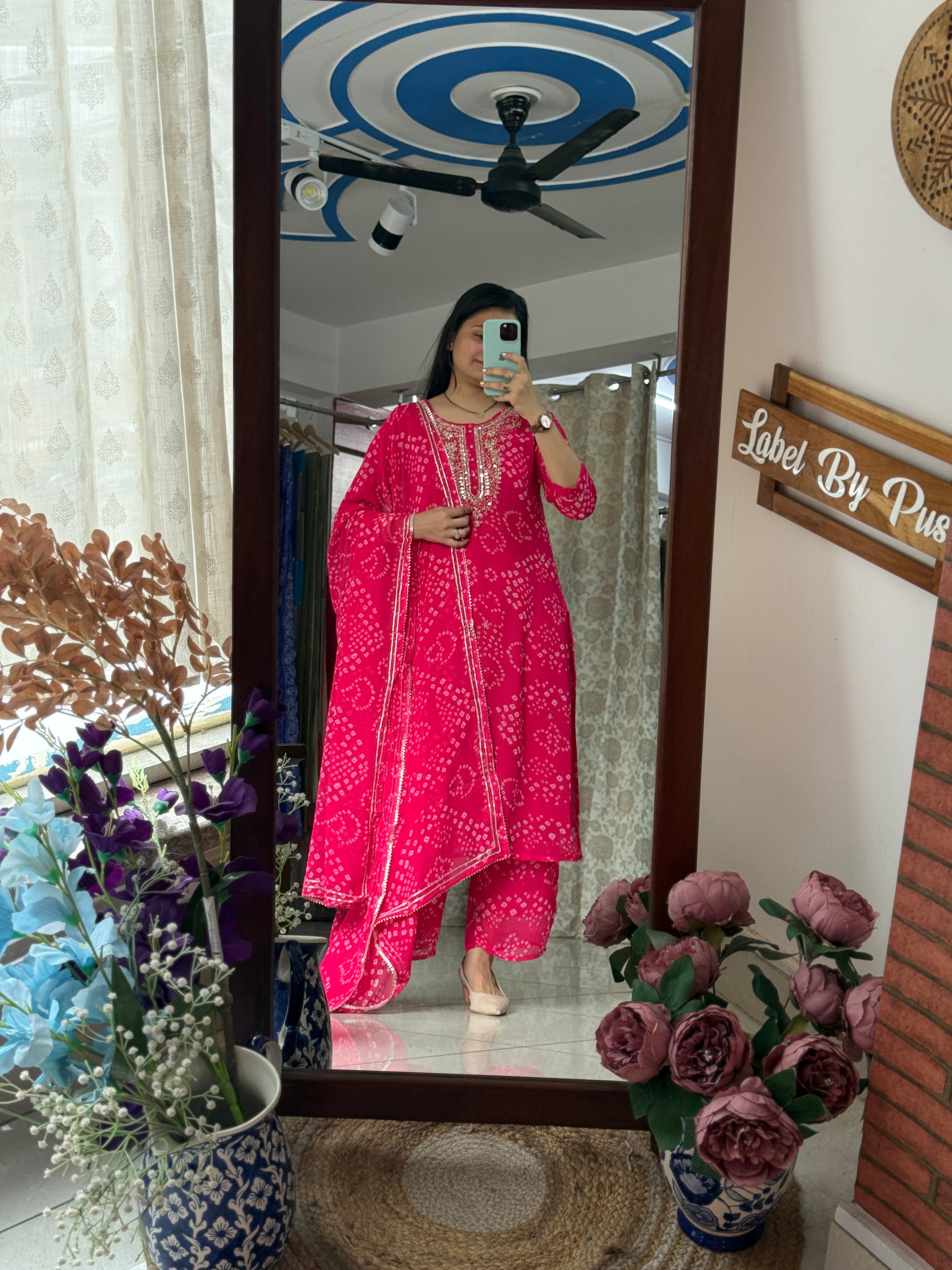 Pink Bandhani Suit Set for Women | Printed Ethnic Suit with Dupatta