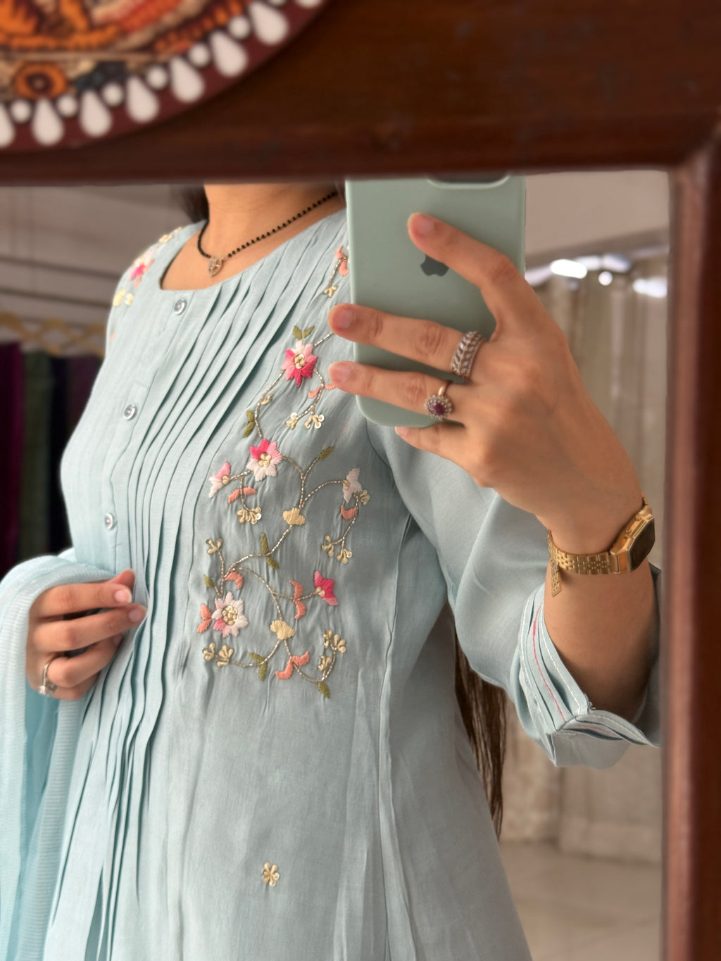 Aqua Blue Hand embroidered| Partywear| With lining| pants and embroidered Duppata