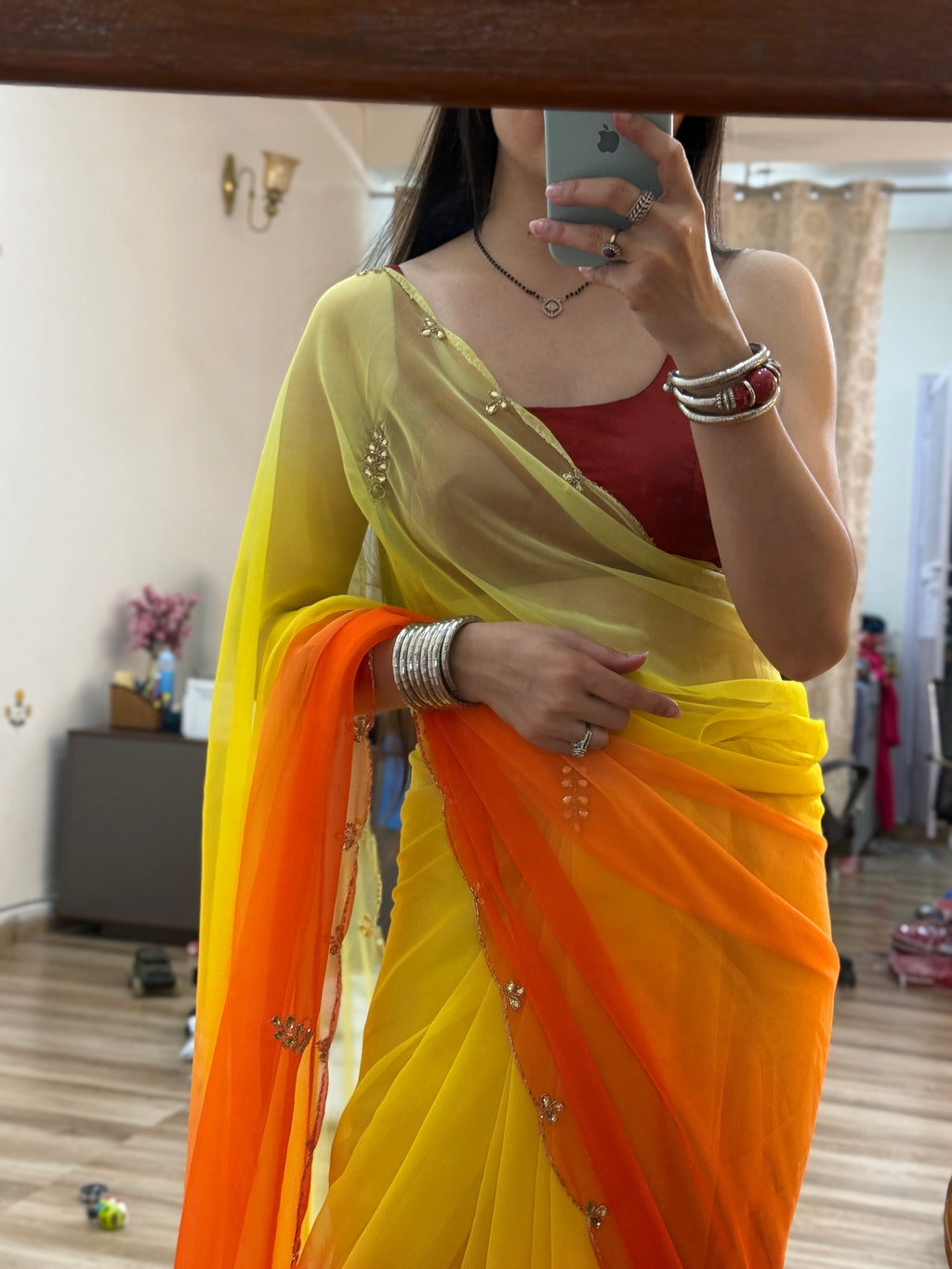 Floral Pure Georgette Handblock Digital Printed Saree| Handwork cutdana detailing| Without blouse