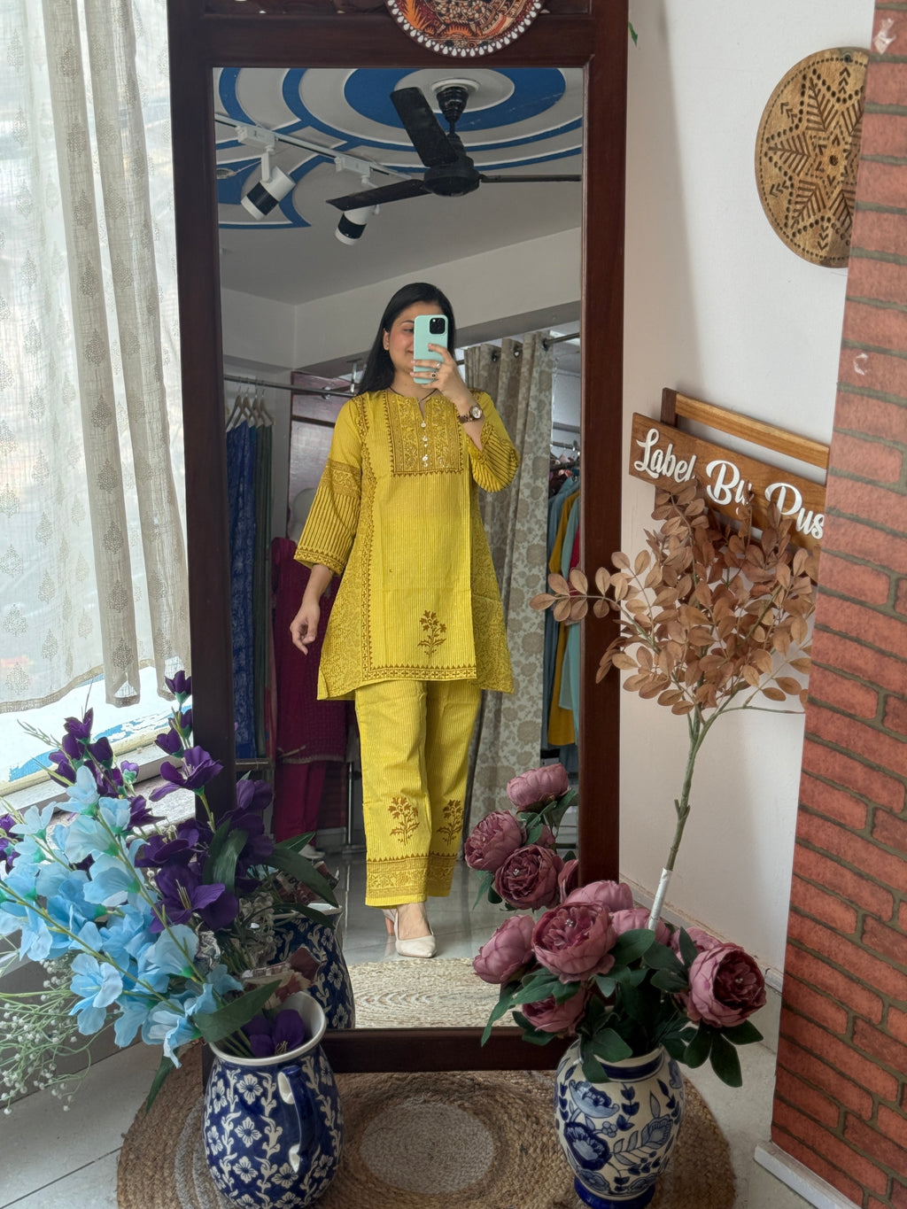 Hand embroidery cotton co ord set| Block printed
