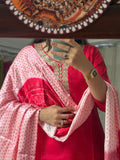 Gajji Silk bandhani Suit Set for Women | Embroidered neckline | Cotton lining| Bandhani Dupatta with lugdi patta