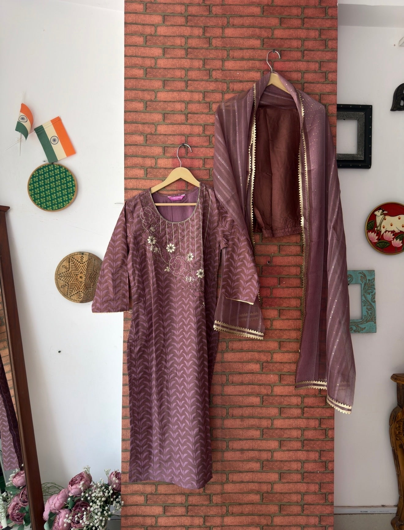 Onion Pink Suit |With lining| Embroidered| Cotton
