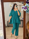 Pure Cotton Rama Green Handblock Printed| kaftan Sets| Bottom with pocket