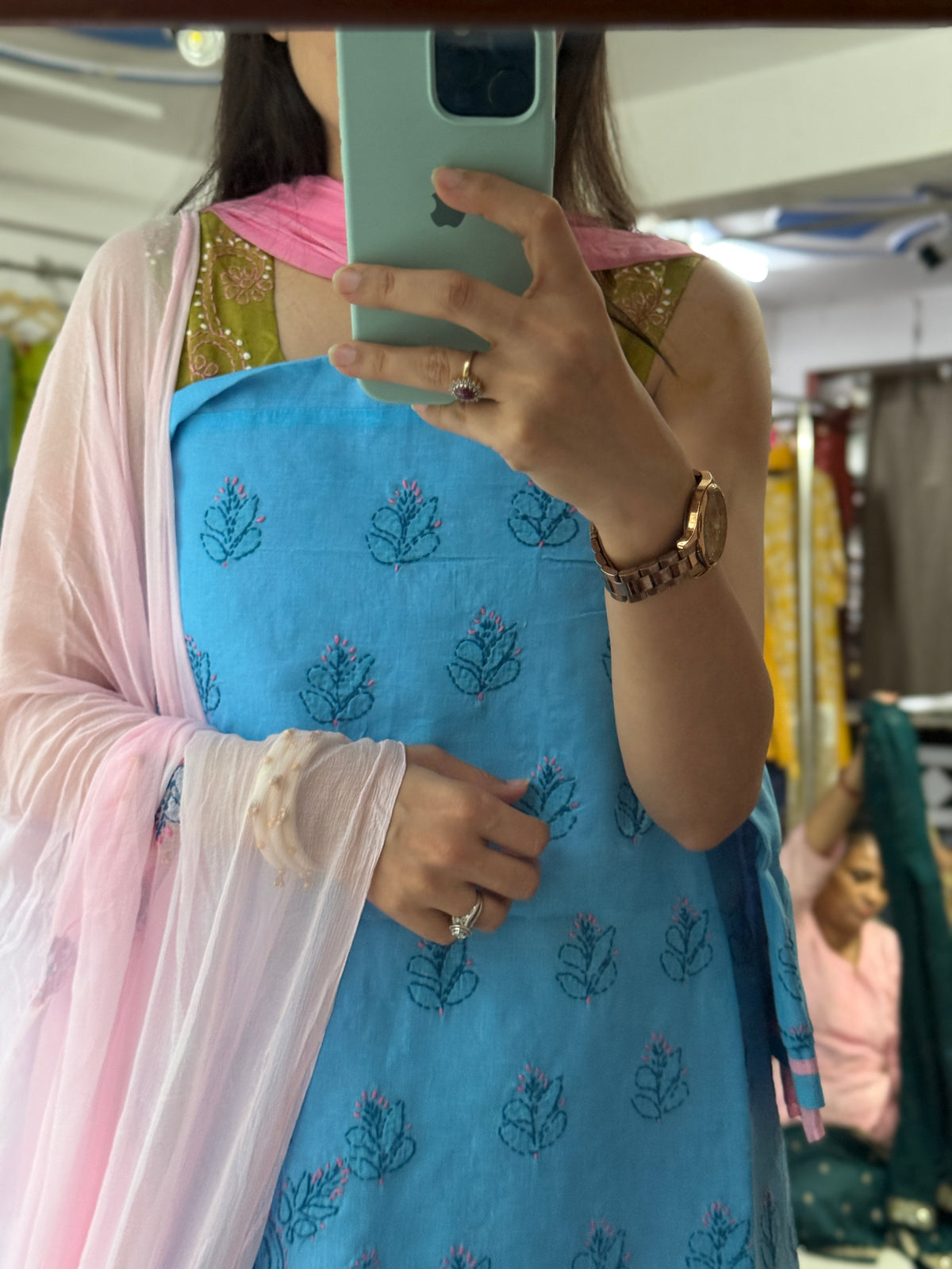 Unstitched chikanakri Suit Set| Cotton Set| Hand Embroidery