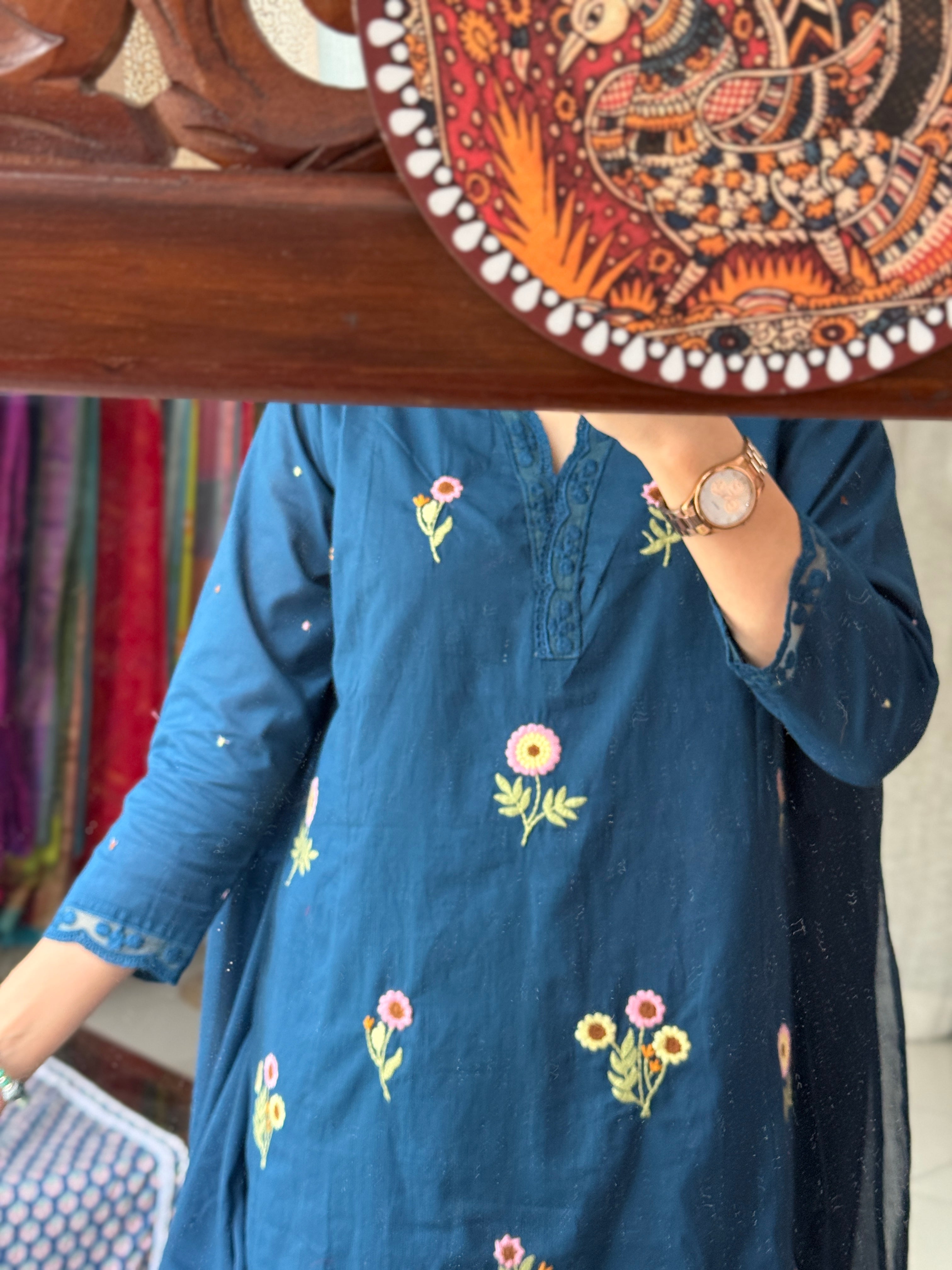 Blue Embroidered Suit set