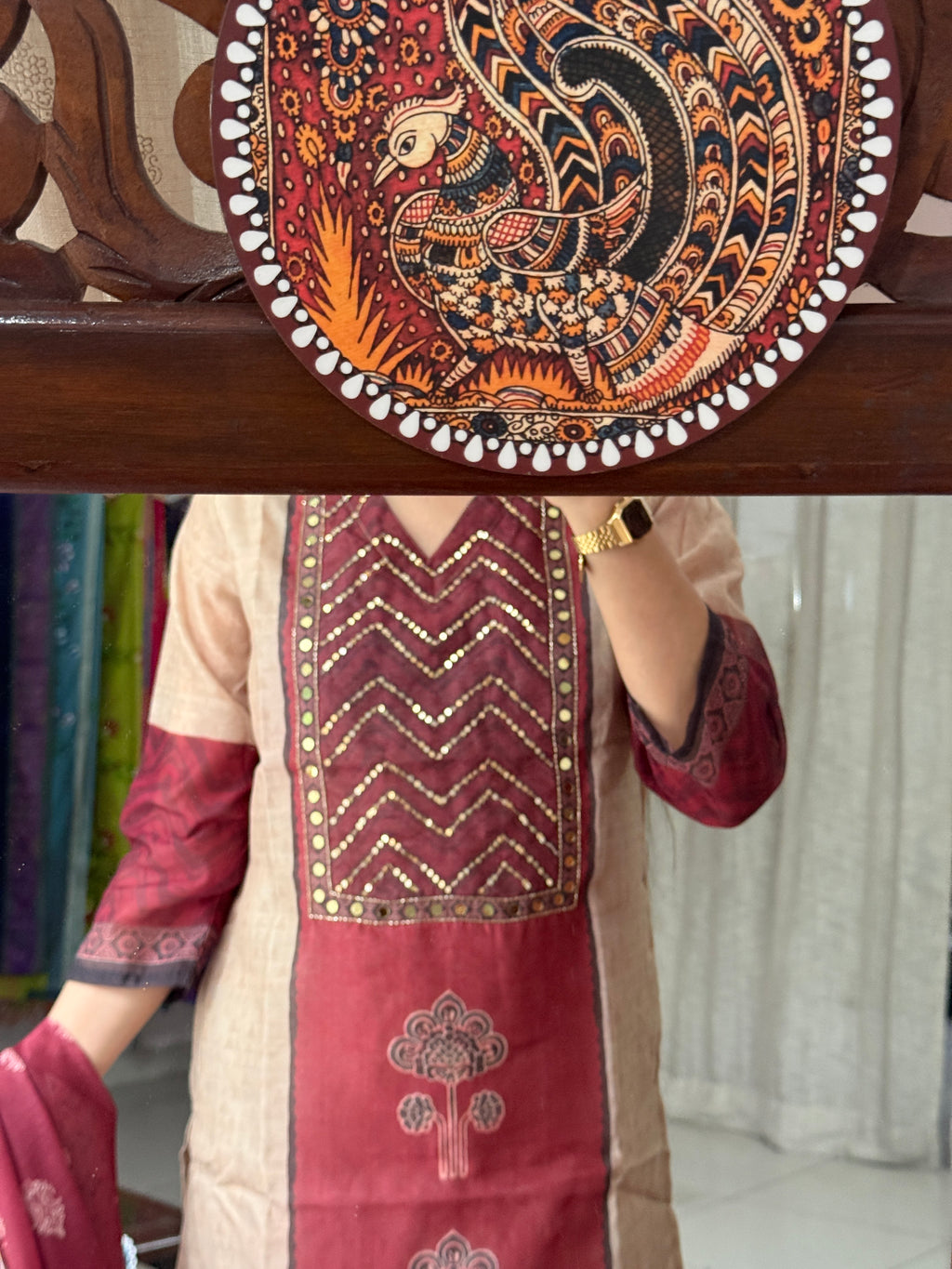 Chanderi Silk| Handwork Suit| With cotton lining| Partywear