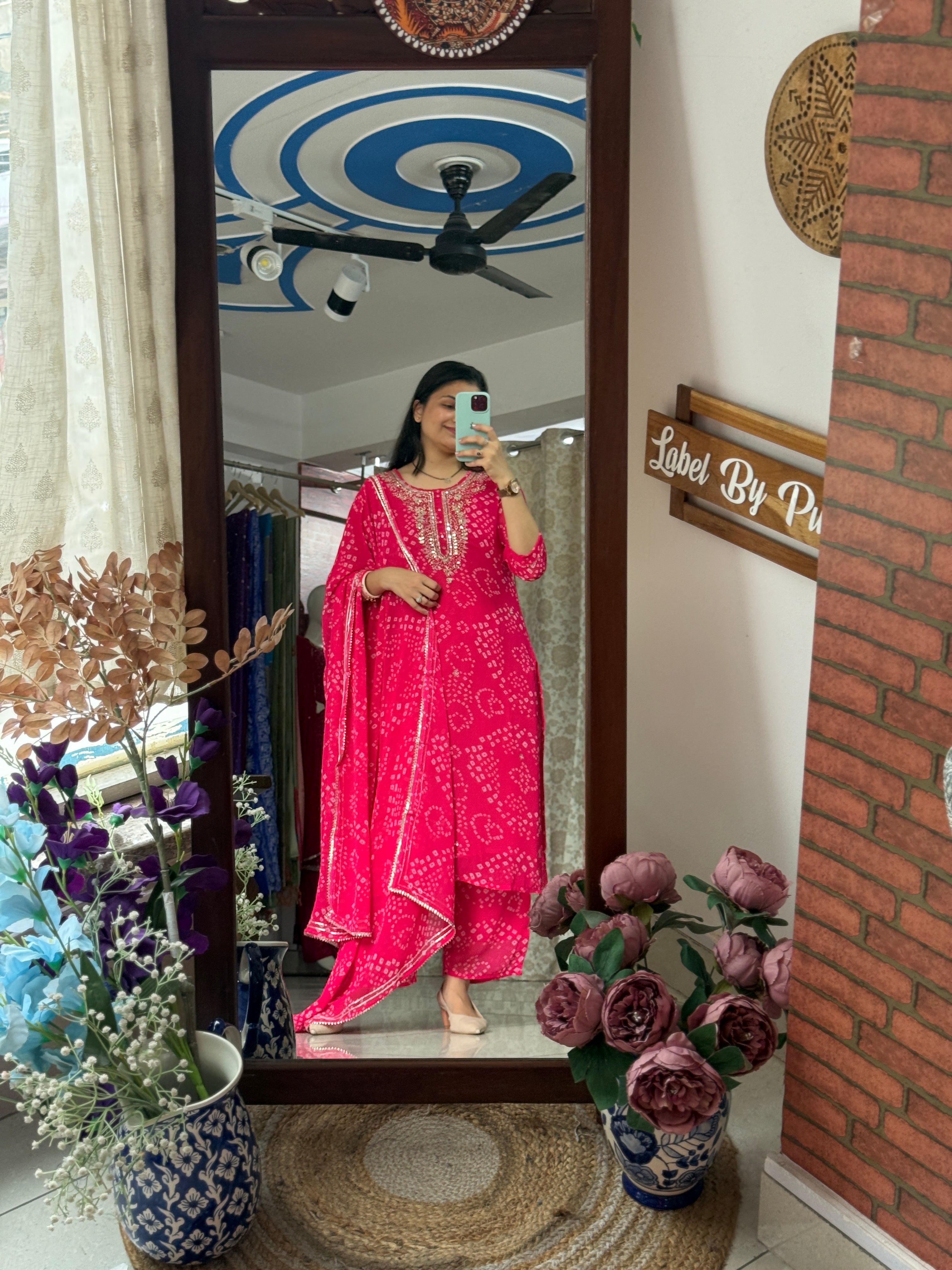 Pink Bandhani Suit Set for Women | Printed Ethnic Suit with Dupatta