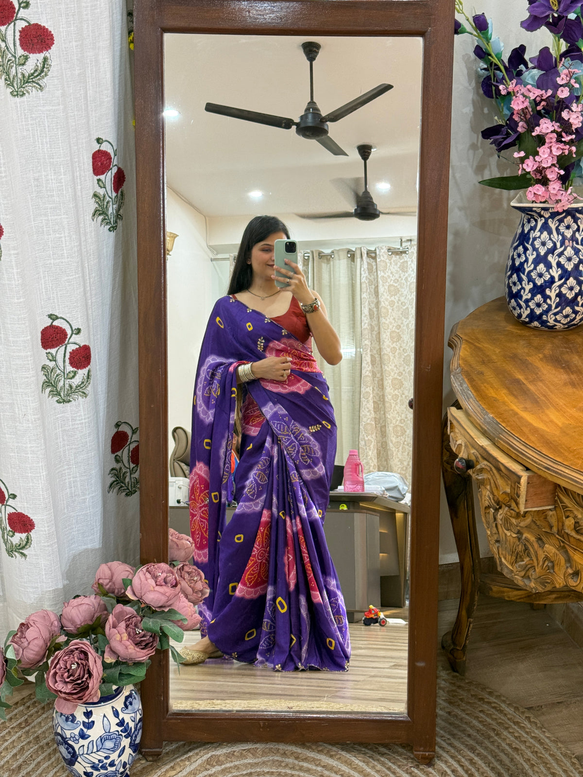 Pink Purple Pure Georgette Saree | Cutdana Handwork | With blouse