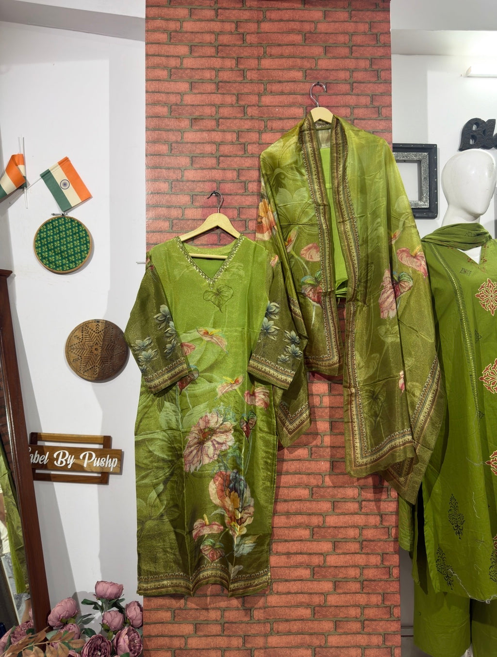 Green Suit Set | Embroidered | Tissue Shimmer | With lining