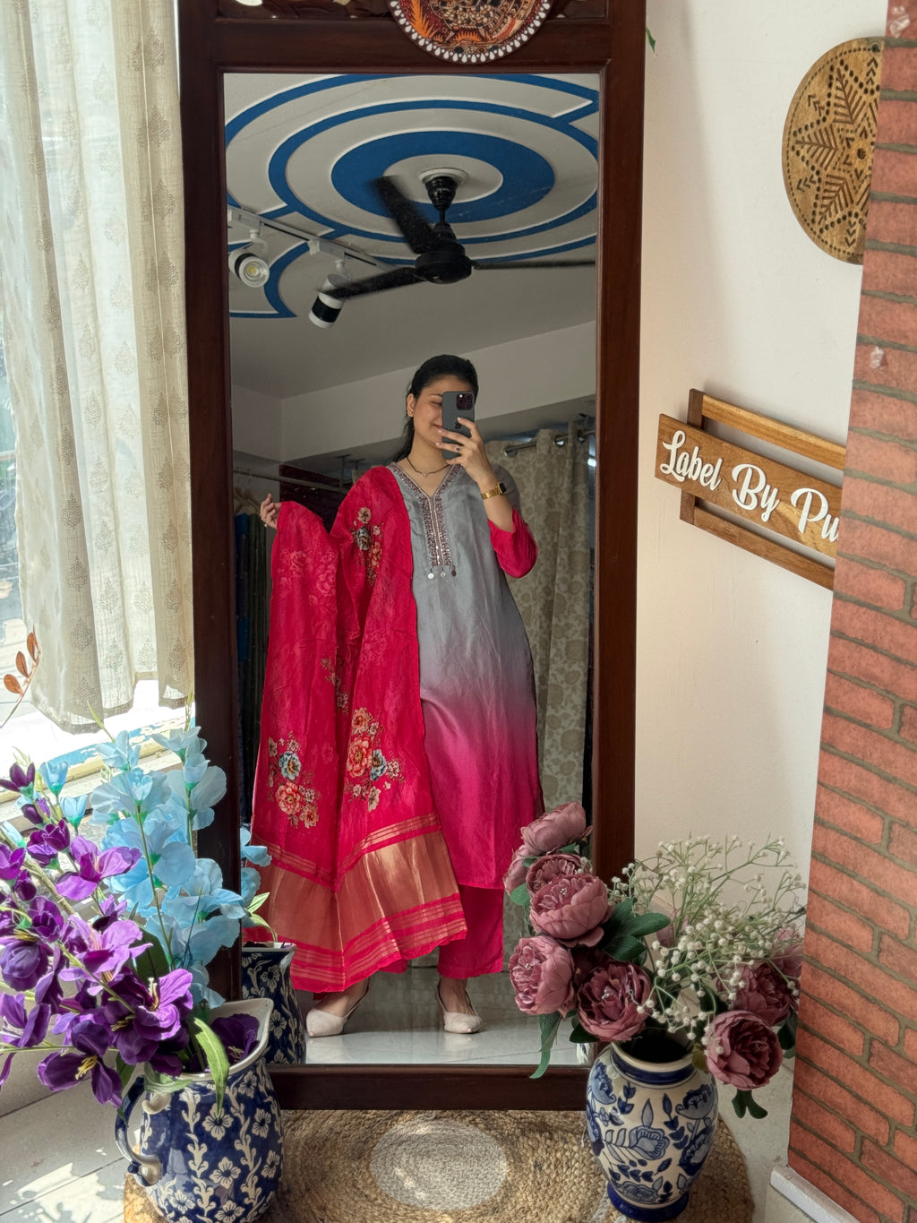 Seerat Gajji Silk Lugdi Patta Suit Set with Floral Pen Kalamkari Dupatta