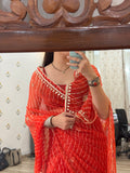 Orange Leheriya Georgette Leheriya Saree|  Handwork Gota patti work| With blouse