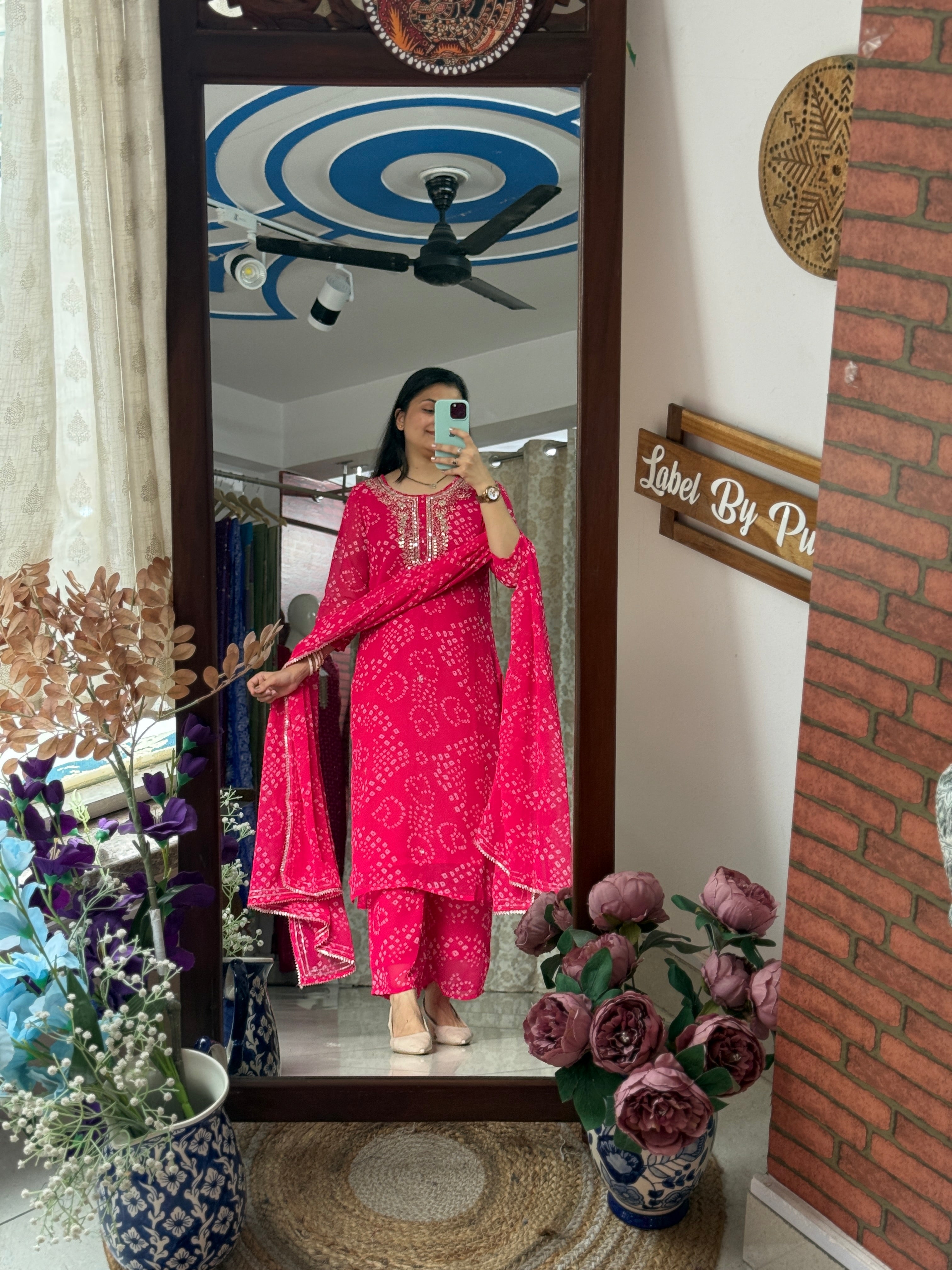 Pink Bandhani Suit Set for Women | Printed Ethnic Suit with Dupatta