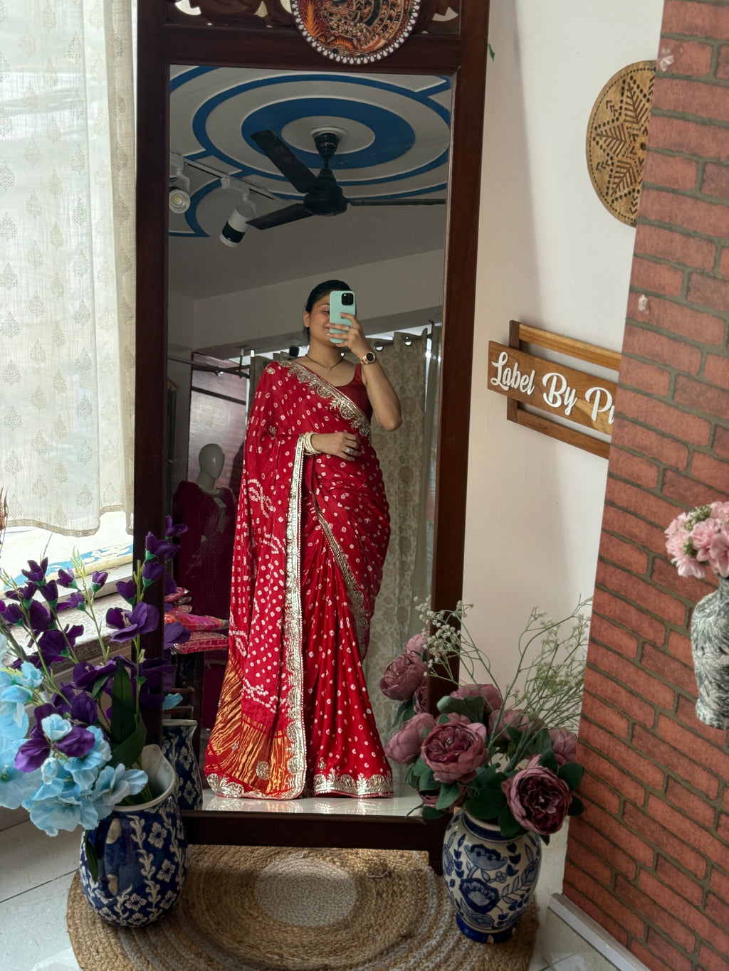 Sunehri lal Pure Gaji Silk Bandhani Saree with Gotta Patti Handwork|Comes with blouse | Premium Handwork Saree