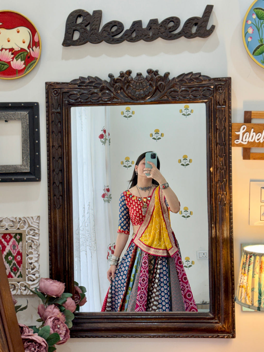 Garba Skirt| Cotton Block Printed Fabric| With inner| Gota pattiwork | 9-10 meters flair