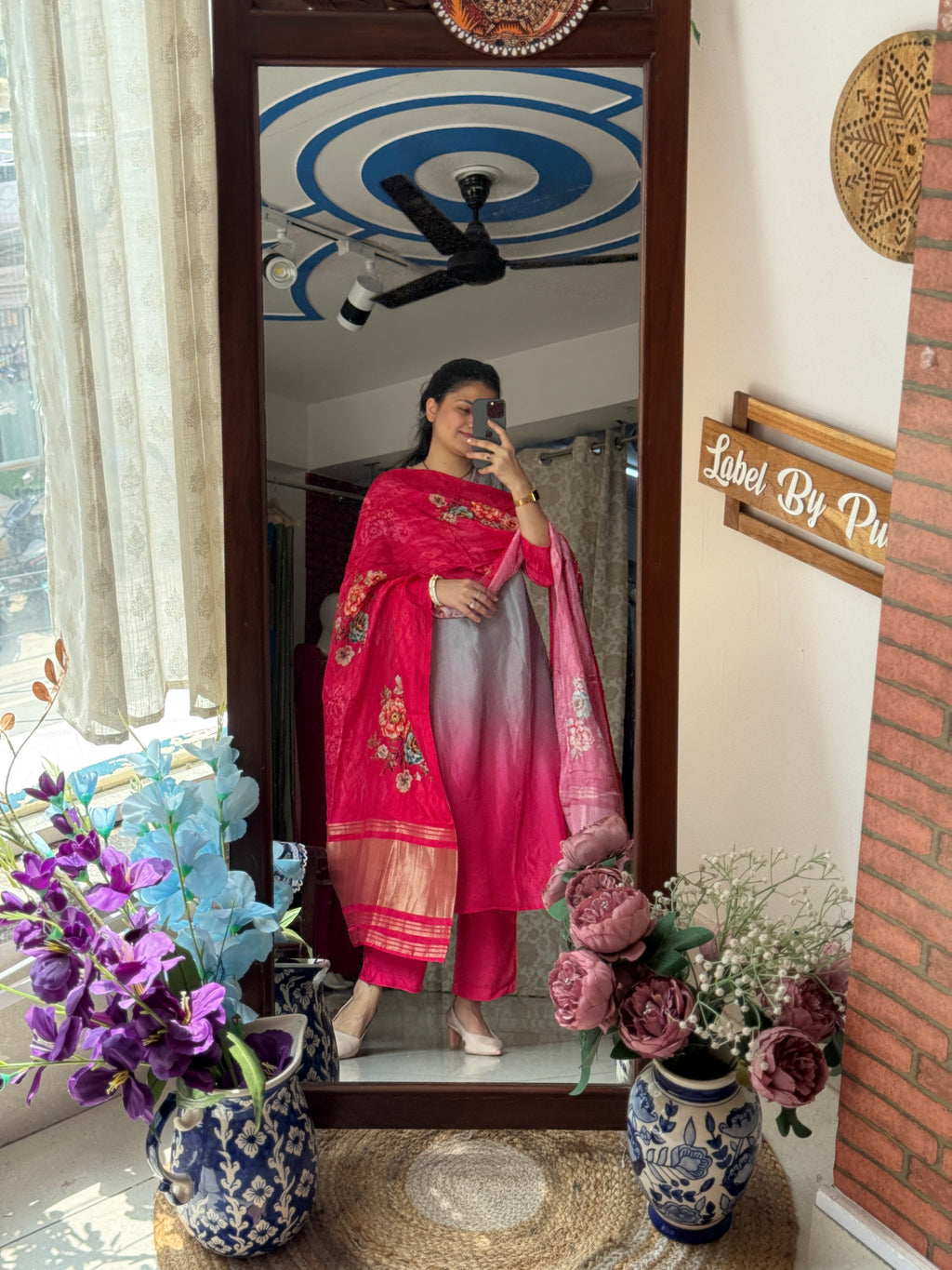 Seerat Gajji Silk Lugdi Patta Suit Set with Floral Pen Kalamkari Dupatta