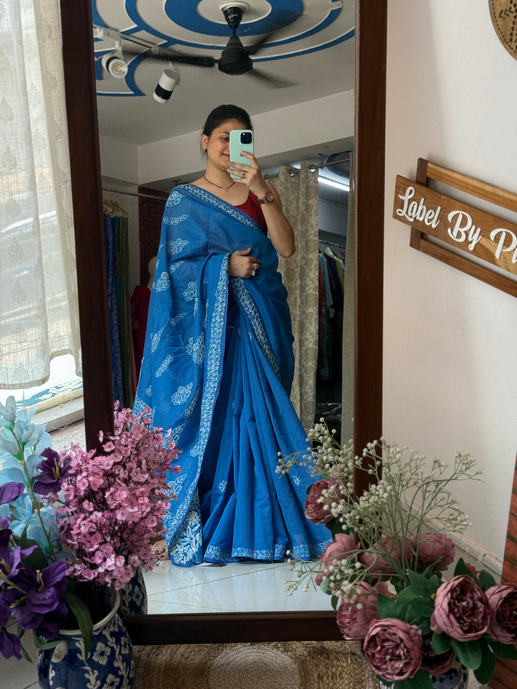 Blue Hand Embroidered Chikanakri Saree| Mul Chanderi Fabric| With embroidered blouse