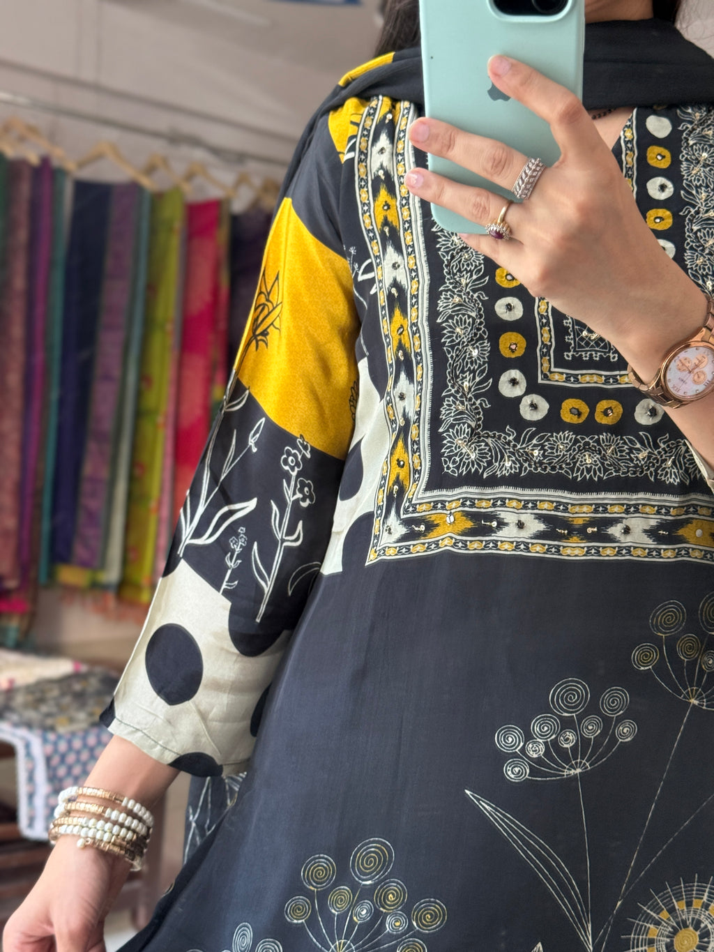 Black Muslin Suit | Hand embroidered | Cotton lining| With Chinon Duppata|