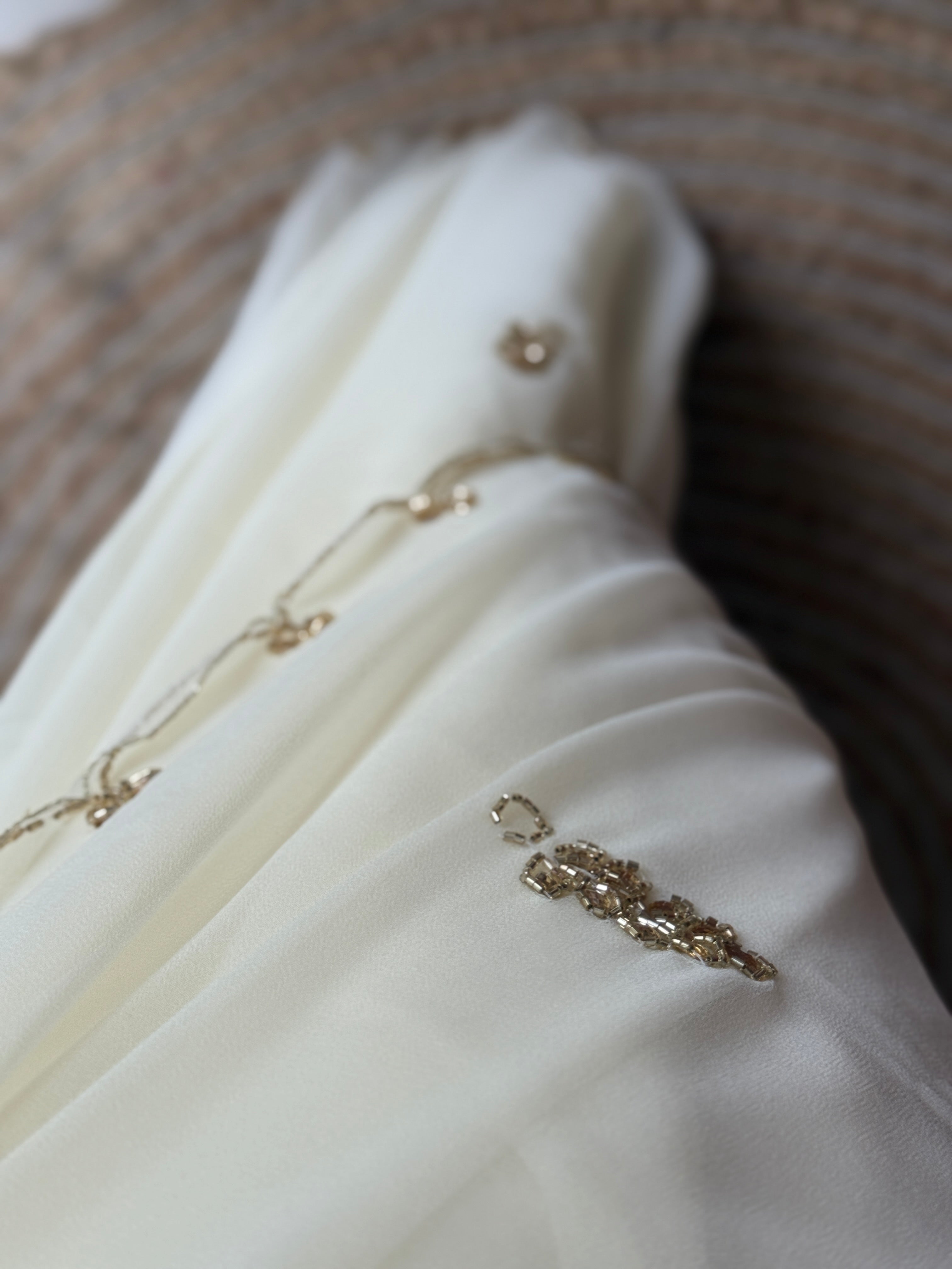 Off White Pure Georgette Saree| Handwork cutdana detailing| With blouse