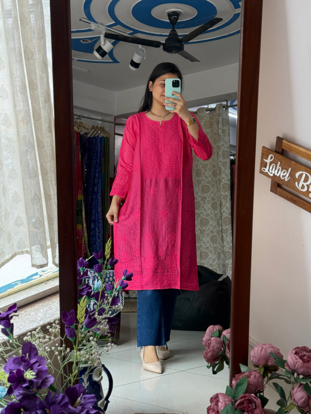 Pink Mul Chanderi Kurta| Chikankari Work|Hand Embroidery| Partywear Kurta